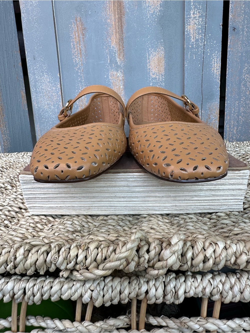 J. Crew Perforated Mary Jane Square Toe Flat Burnt Caramel Sz 9.5 NWOB - Picture 5 of 14